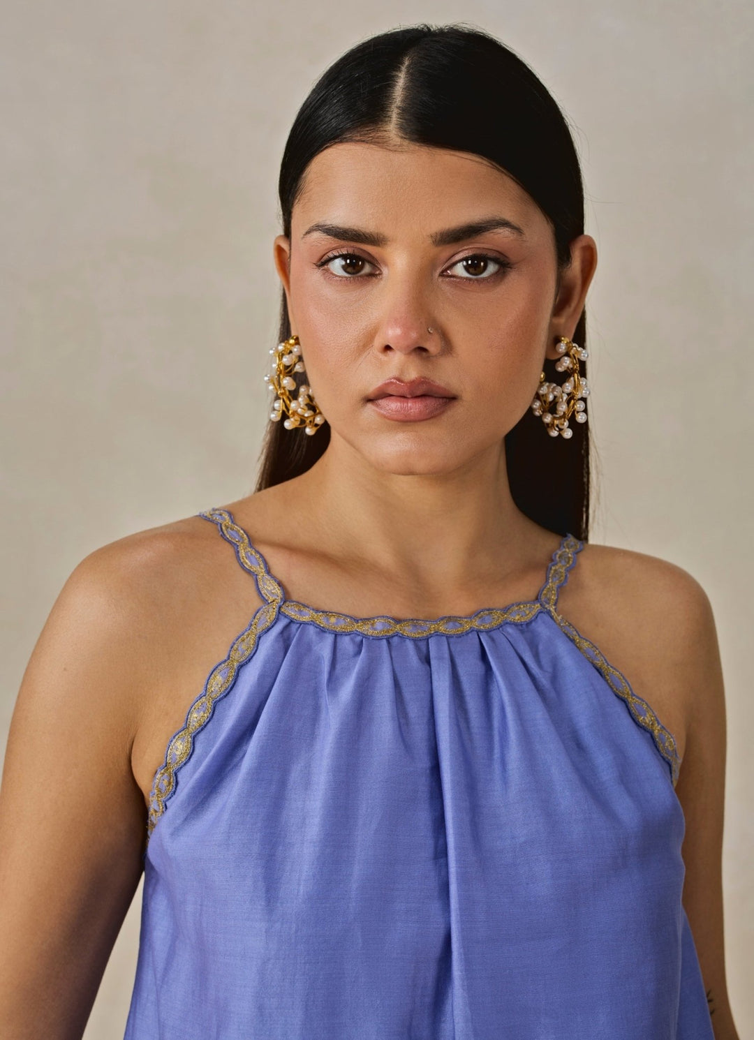 Blue Chanderi Applique Top And Palazzo Set Nitika Gujral - Fabilicious Fashion