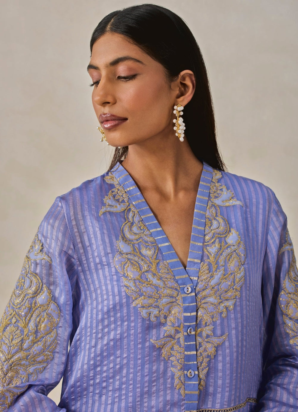 Blue Chanderi Asymmetrical Kurta Salwar Set Nitika Gujral - Fabilicious Fashion