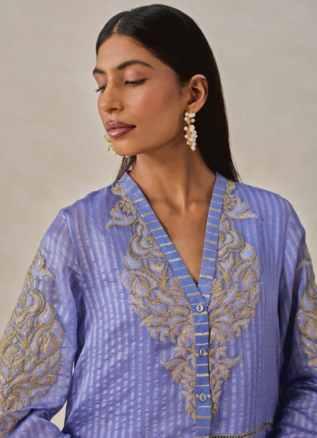 Blue Chanderi Asymmetrical Kurta Salwar Set Nitika Gujral - Fabilicious Fashion