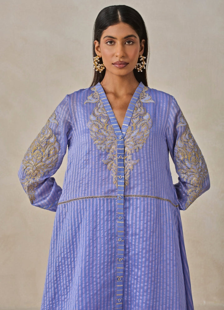 Blue Chanderi Asymmetrical Kurta Salwar Set Nitika Gujral - Fabilicious Fashion