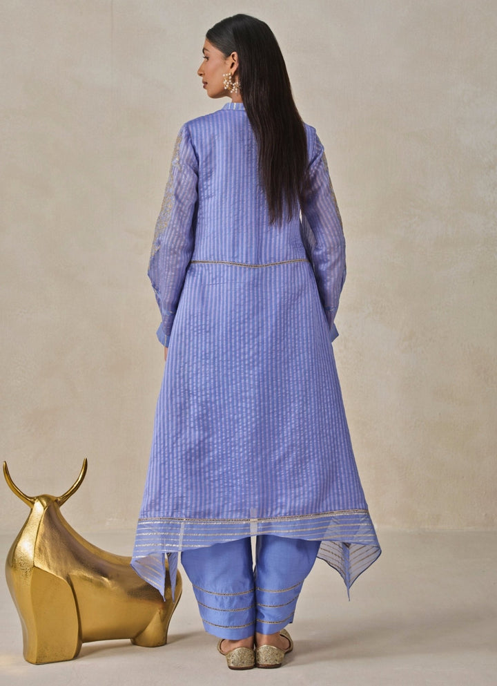 Blue Chanderi Asymmetrical Kurta Salwar Set Nitika Gujral - Fabilicious Fashion