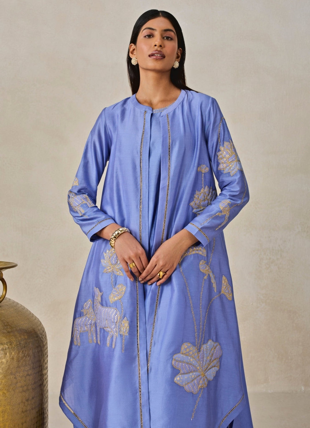 Blue Chanderi Kurta Salwar Set With Jacket Nitika Gujral - Fabilicious Fashion