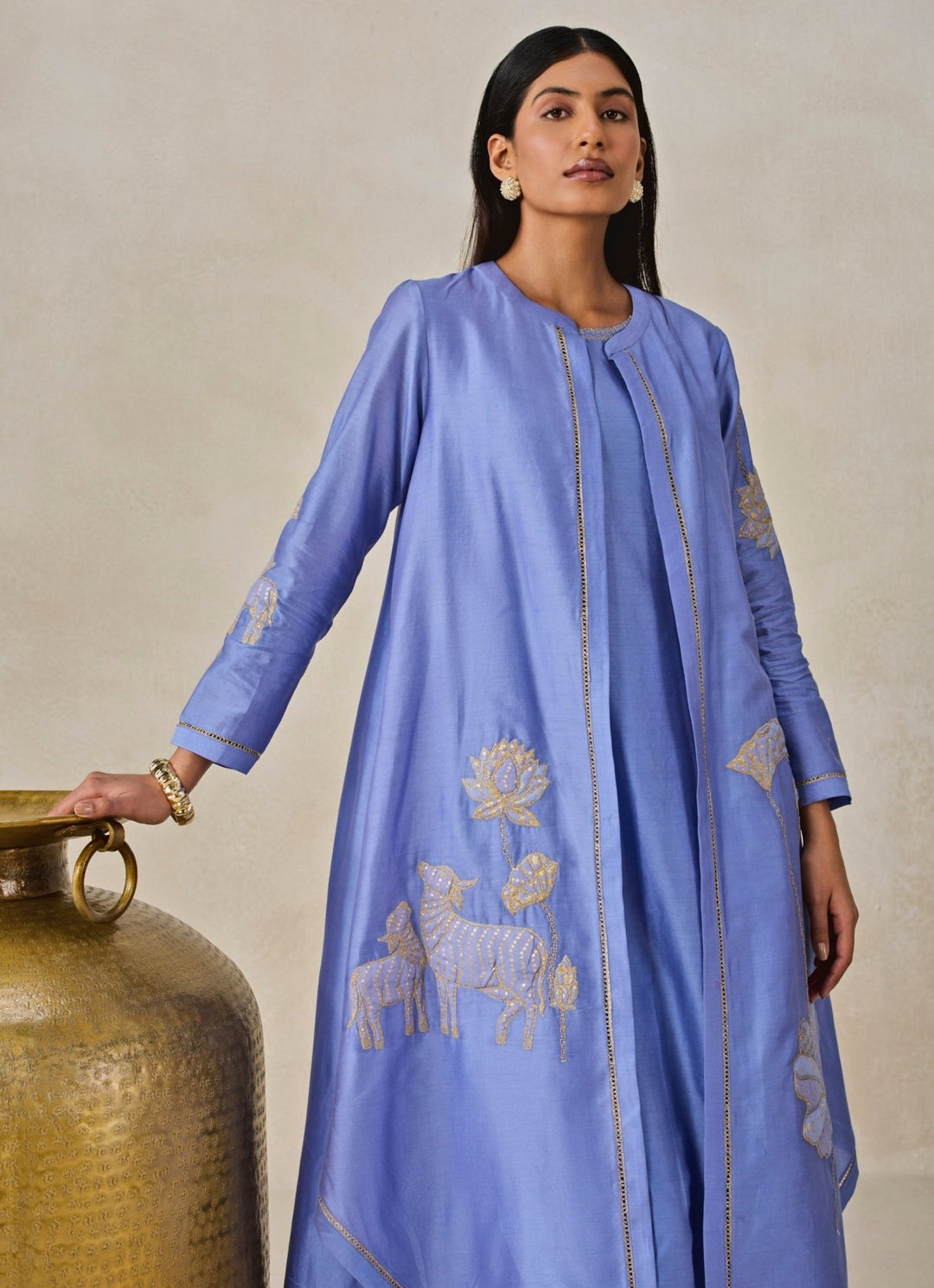 Blue Chanderi Kurta Salwar Set With Jacket Nitika Gujral - Fabilicious Fashion