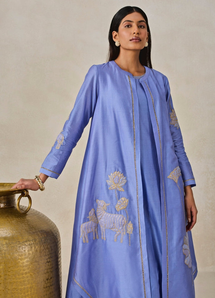 Blue Chanderi Kurta Salwar Set With Jacket Nitika Gujral - Fabilicious Fashion