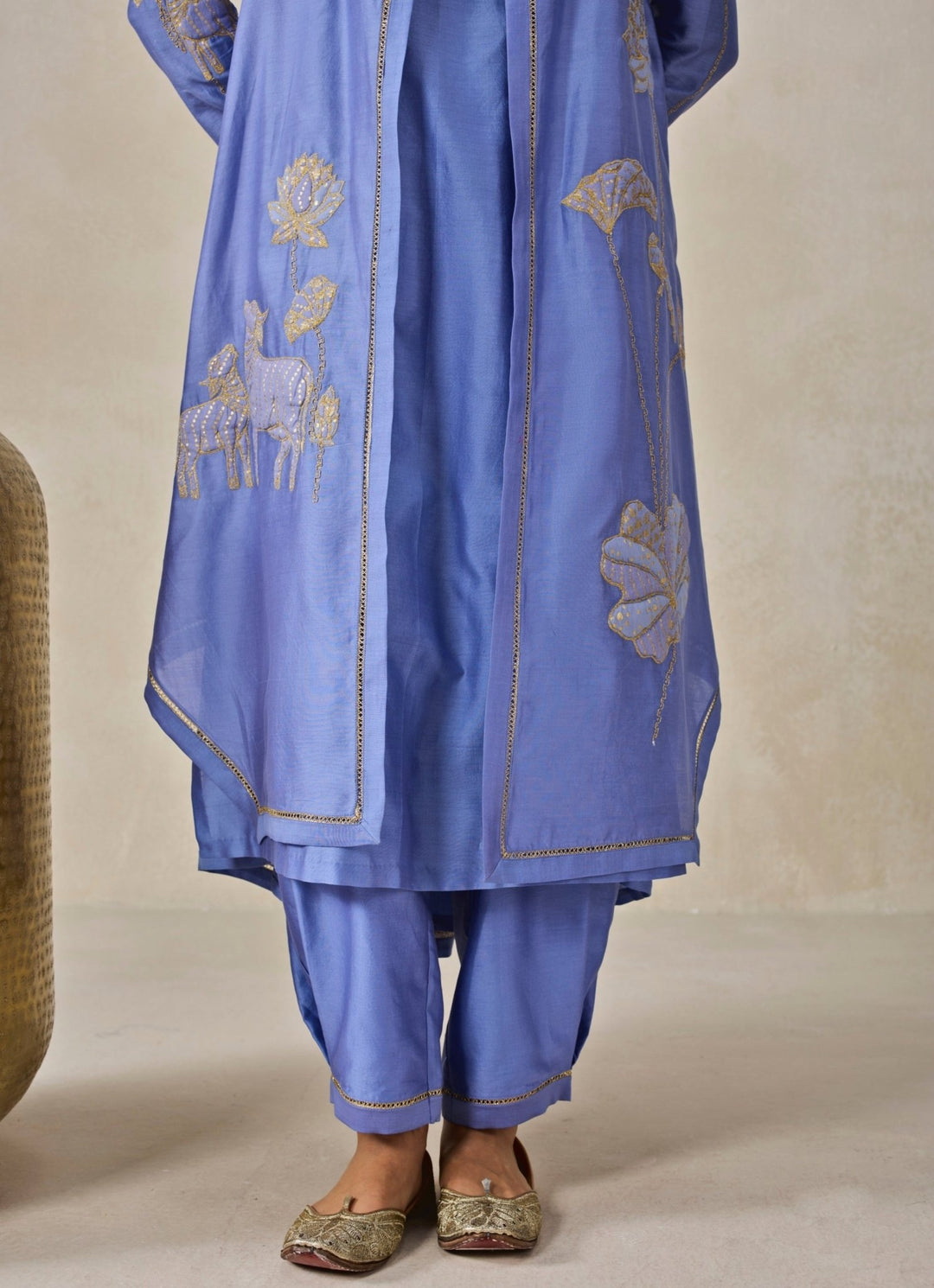 Blue Chanderi Kurta Salwar Set With Jacket Nitika Gujral - Fabilicious Fashion