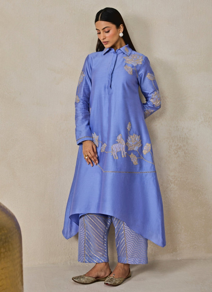 Blue Chanderi Kurta Salwar Set Nitika Gujral - Fabilicious Fashion