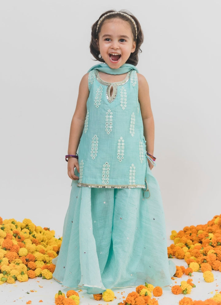 Chotibuti Blue Chanderi Kurta Sharara SetFabilicious Fashion