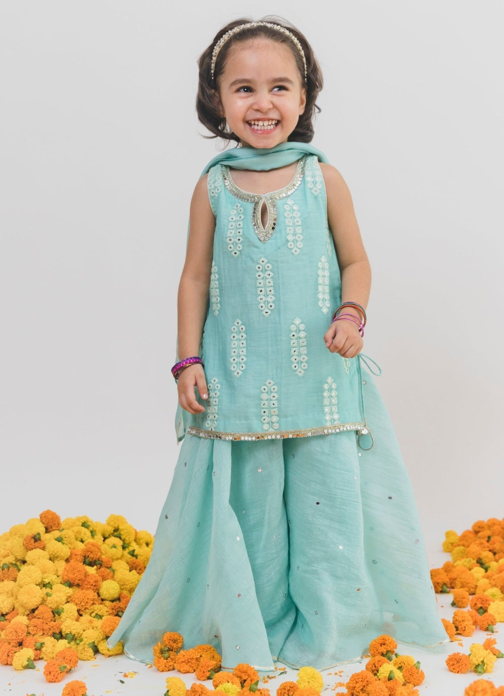 Blue Chanderi Kurta Sharara Set Chotibuti - Fabilicious Fashion
