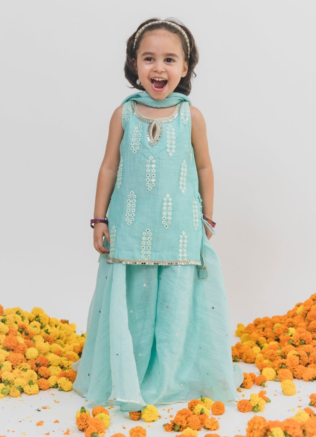Blue Chanderi Kurta Sharara Set Chotibuti - Fabilicious Fashion