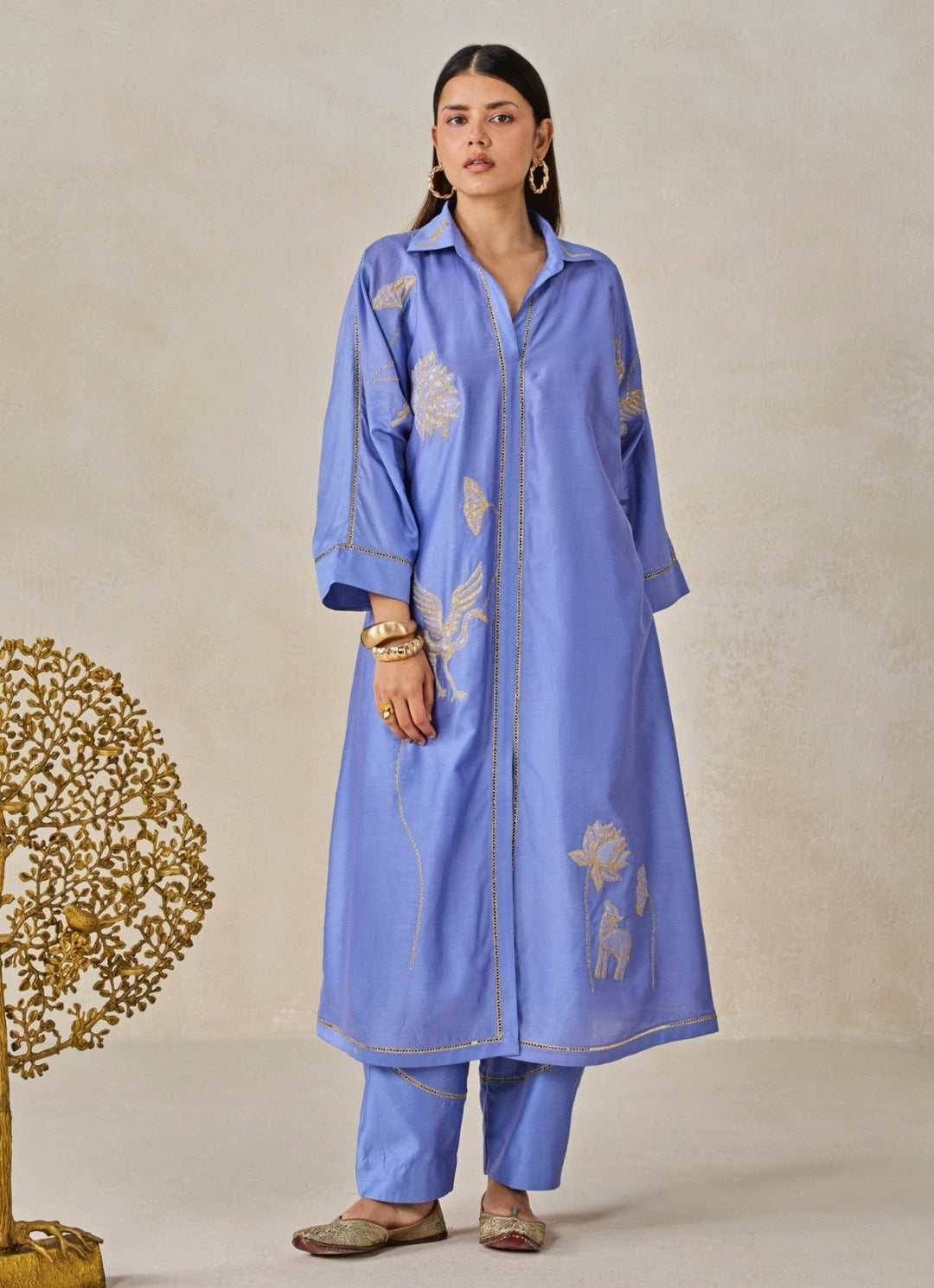 Blue Chanderi Shirt Style Kurta Salwar Set Nitika Gujral - Fabilicious Fashion