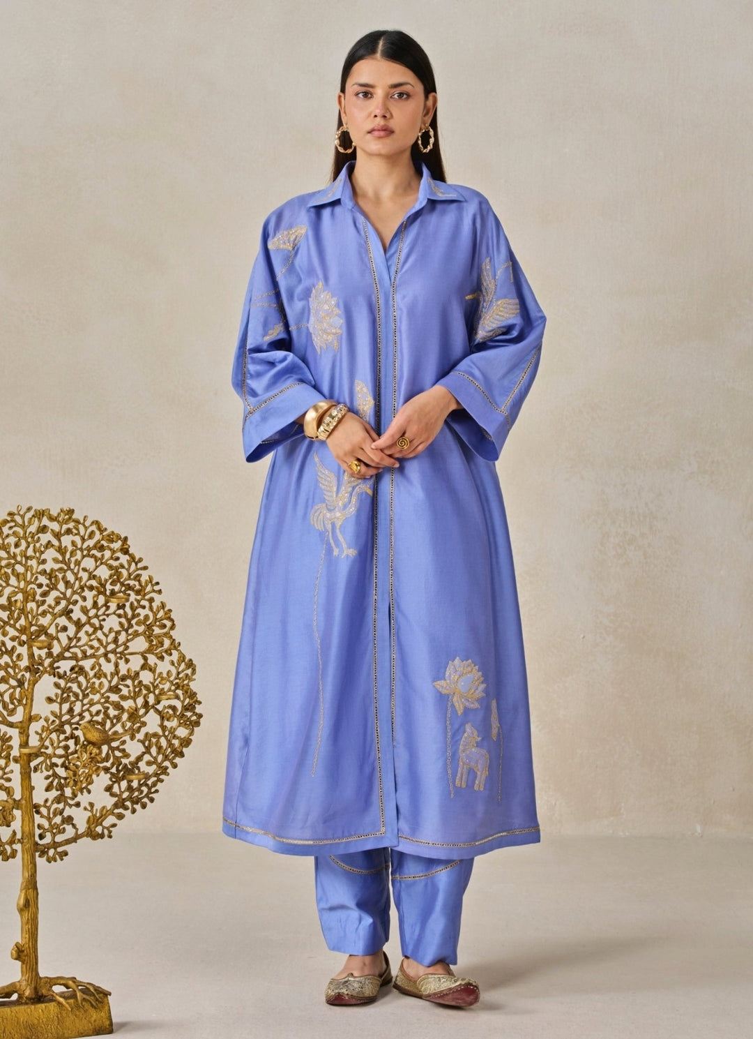 Blue Chanderi Shirt Style Kurta Salwar Set Nitika Gujral - Fabilicious Fashion