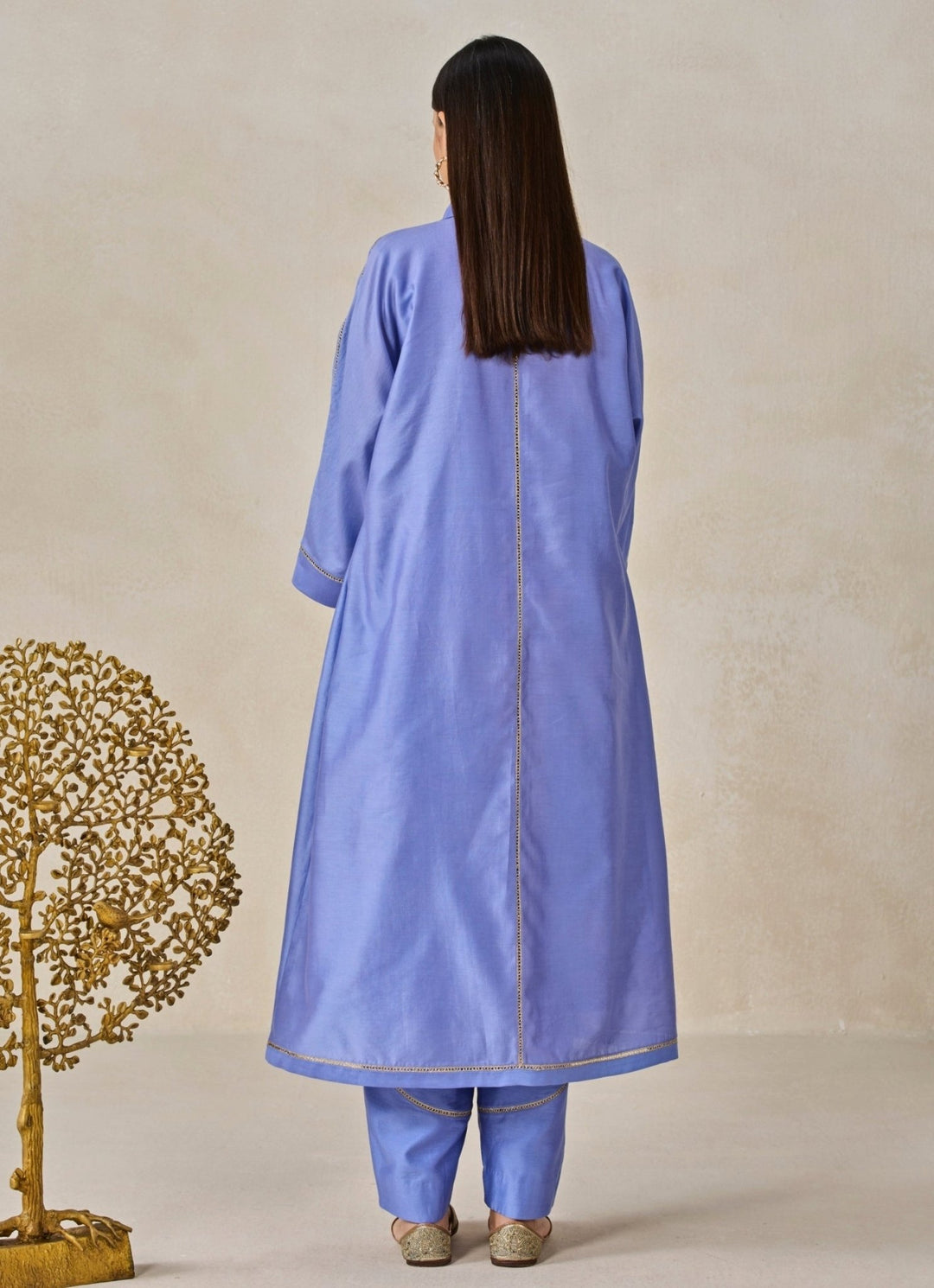 Blue Chanderi Shirt Style Kurta Salwar Set Nitika Gujral - Fabilicious Fashion