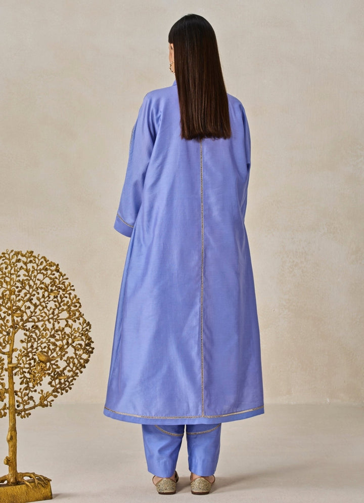 Blue Chanderi Shirt Style Kurta Salwar Set Nitika Gujral - Fabilicious Fashion