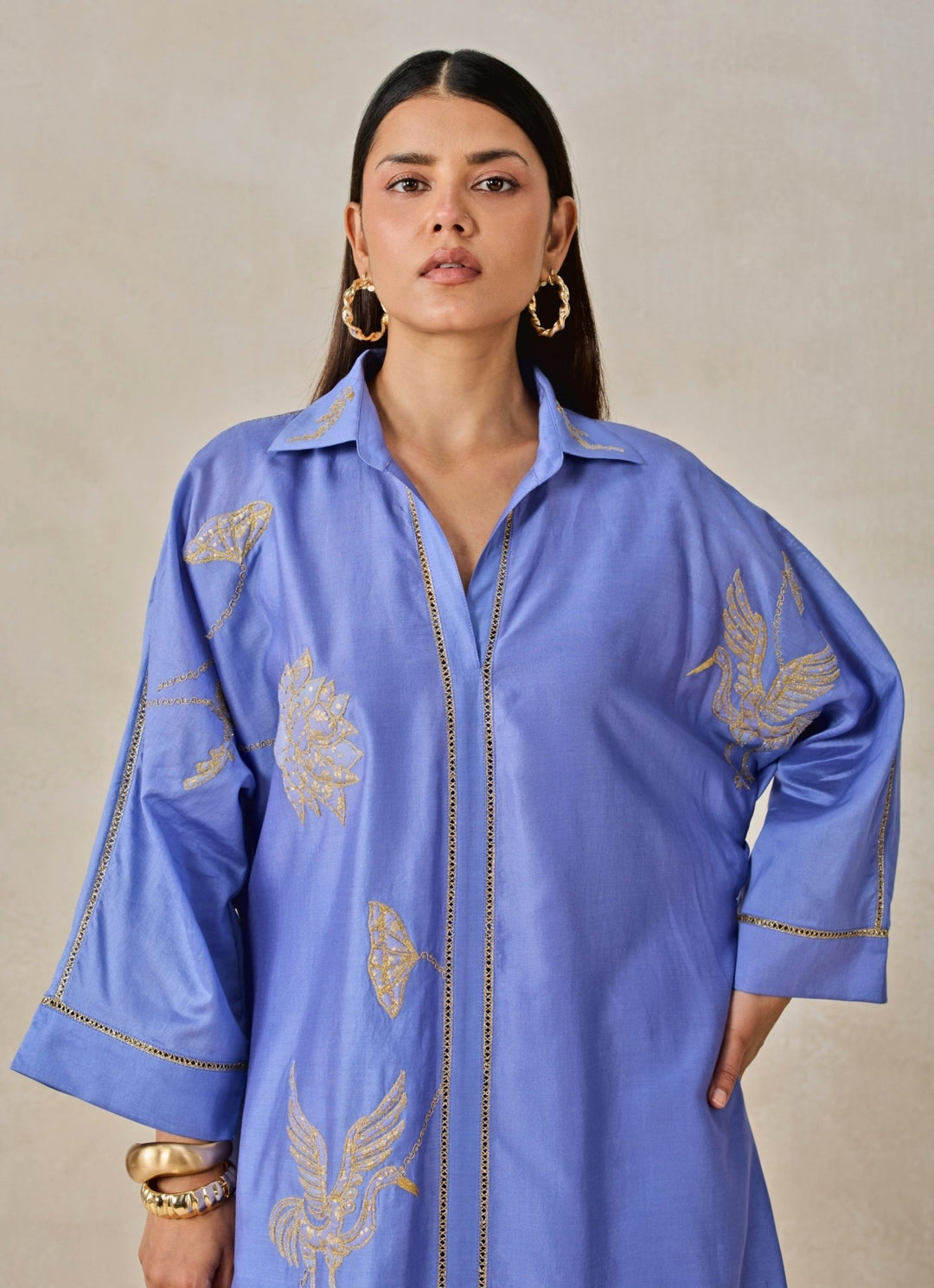 Blue Chanderi Shirt Style Kurta Salwar Set Nitika Gujral - Fabilicious Fashion