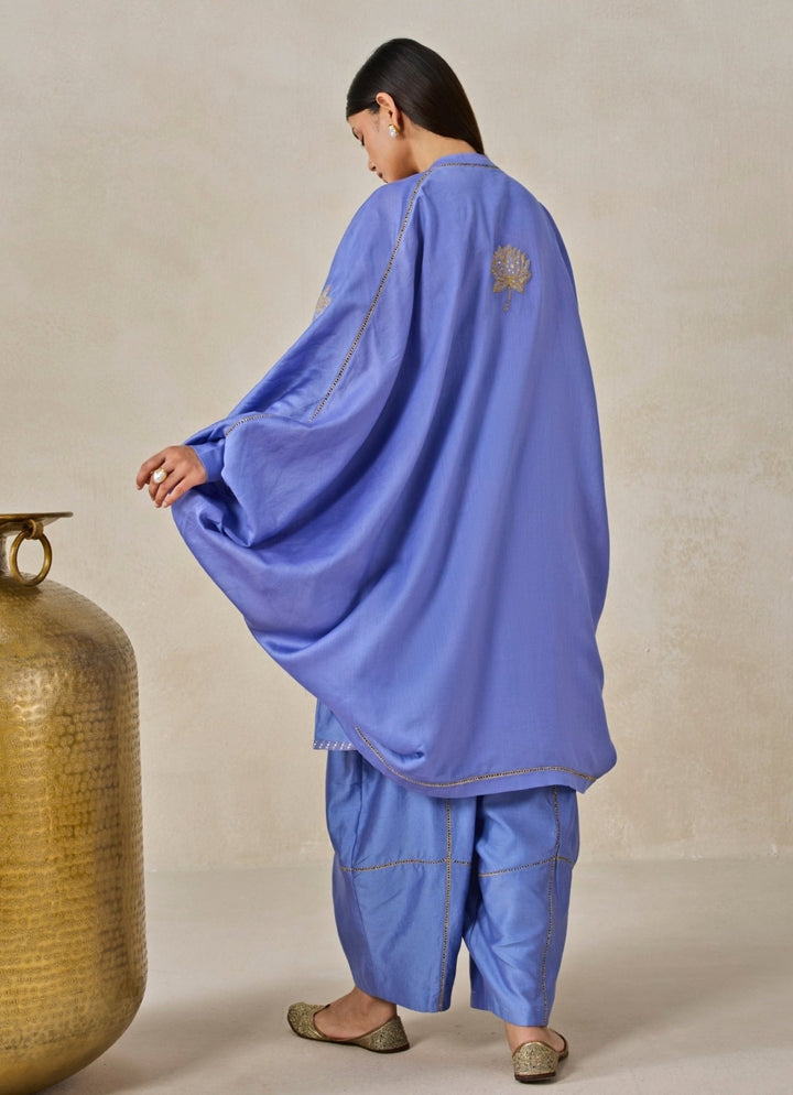 Nitika Gujral Blue Chanderi Short Kurta Salwar Set With JacketFabilicious Fashion