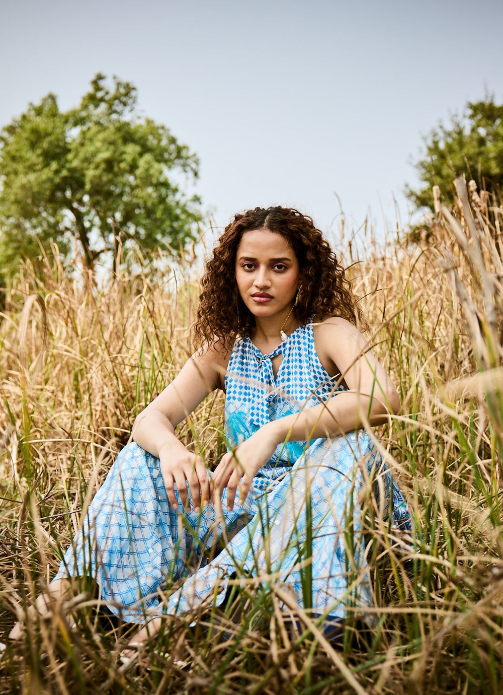 Blue Chiffon Pant Set Basil Leaf - Fabilicious Fashion