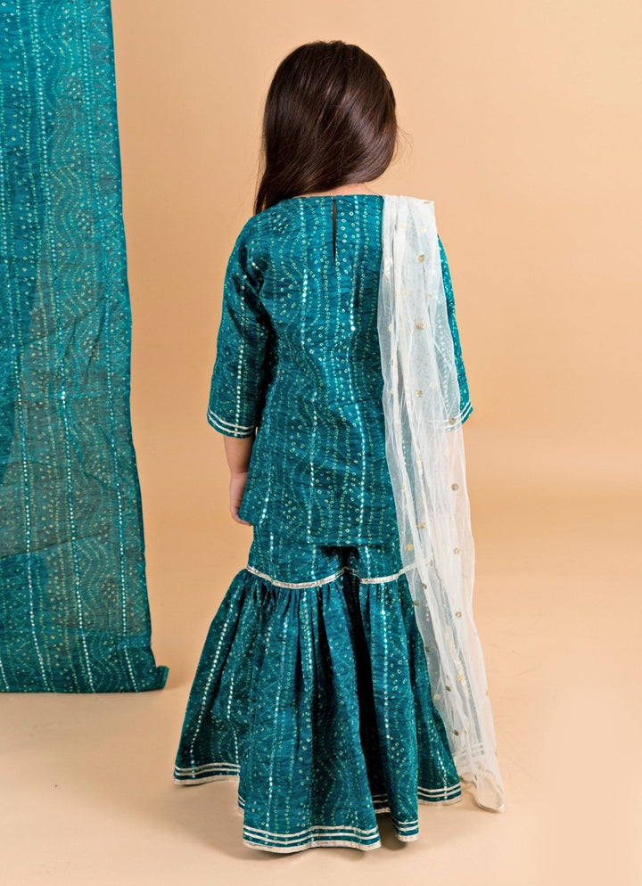 Blue Cotton Bandhani Kurta Sharara Set Chotibuti - Fabilicious Fashion