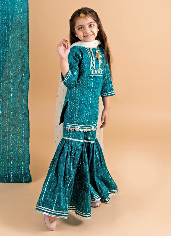 Blue Cotton Bandhani Kurta Sharara Set Chotibuti - Fabilicious Fashion