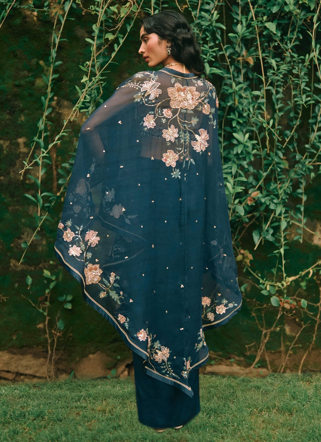Paulmi and Harsh Blue Cotton Silk Draped Skirt Set With CapeFabilicious Fashion
