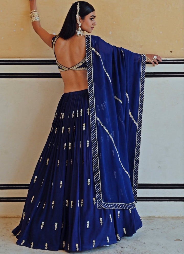 Blue Crepe Embroidered Lehenga Set Ease - Fabilicious Fashion