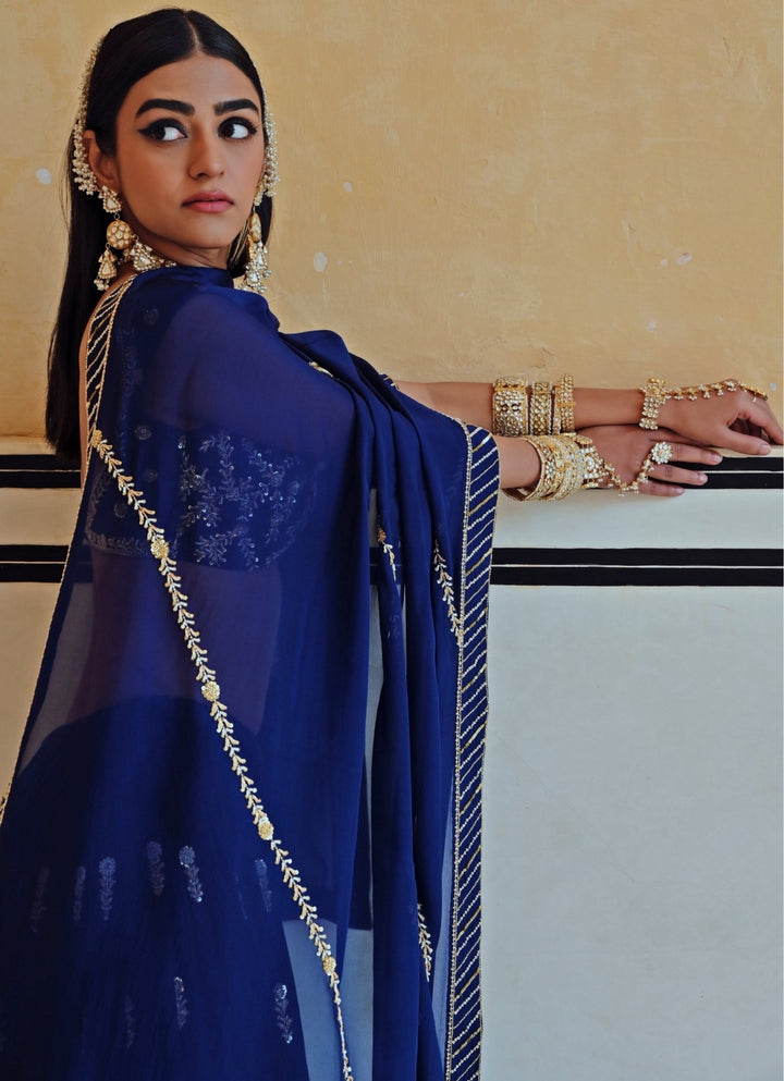 Blue Crepe Embroidered Lehenga Set Ease - Fabilicious Fashion