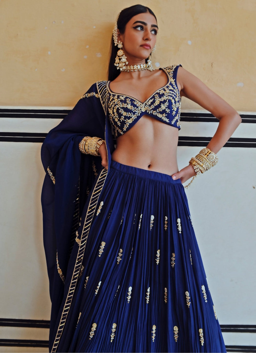 Blue Crepe Embroidered Lehenga Set Ease - Fabilicious Fashion