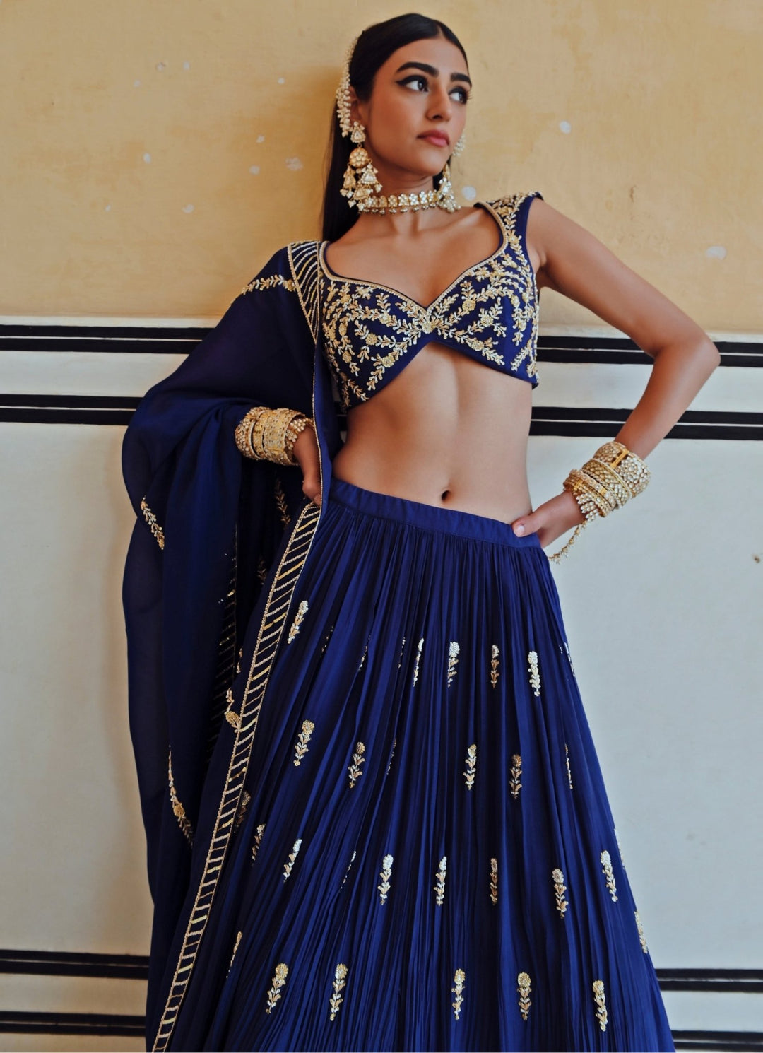 Blue Crepe Embroidered Lehenga Set Ease - Fabilicious Fashion