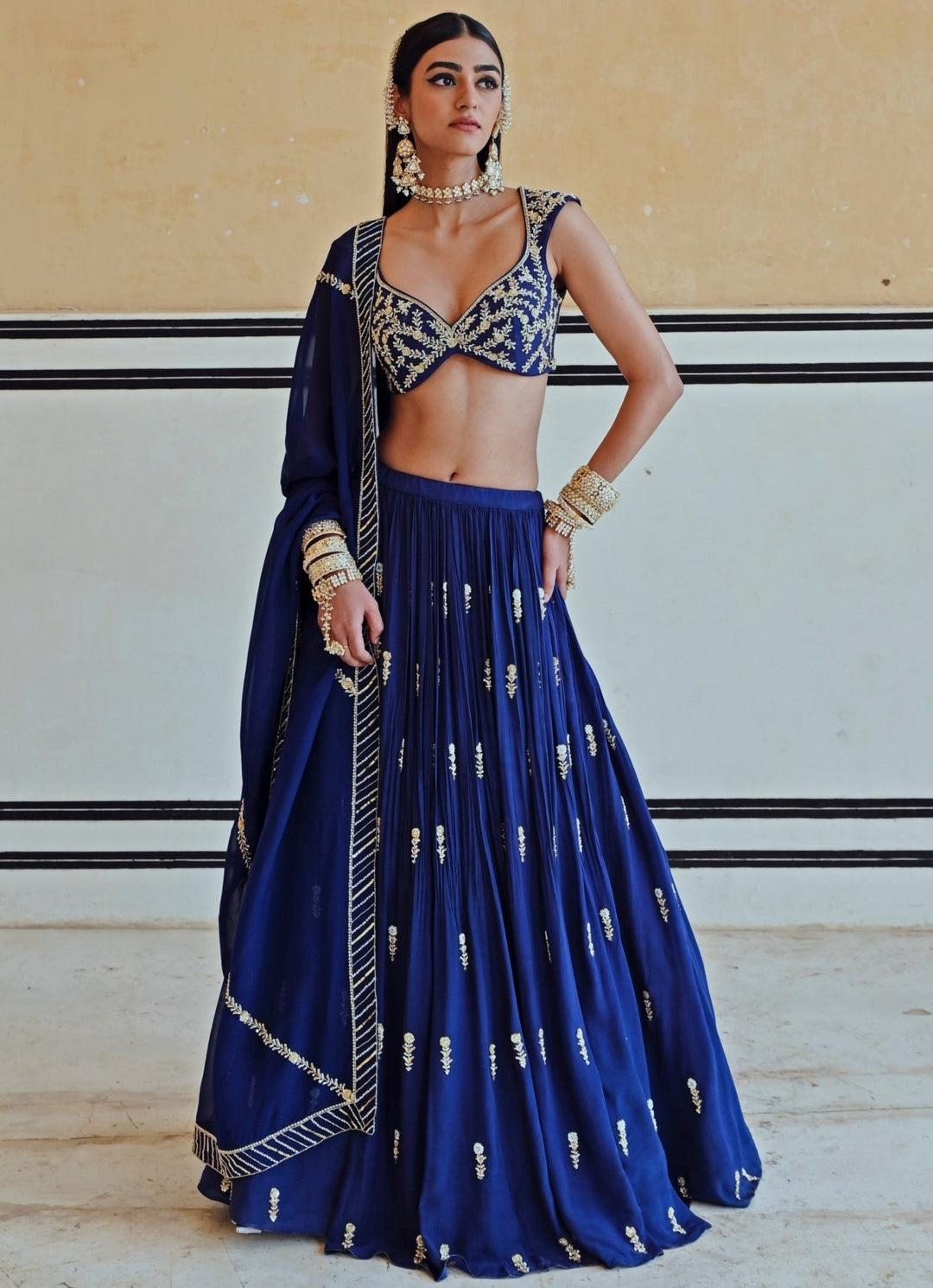 Blue Crepe Embroidered Lehenga Set Ease - Fabilicious Fashion