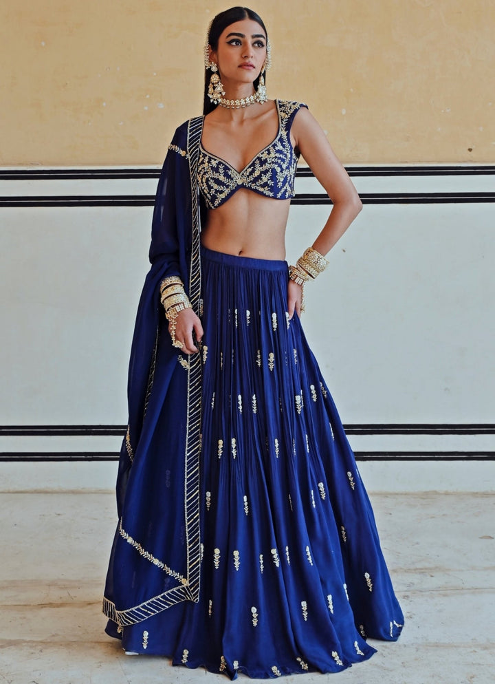 Blue Crepe Embroidered Lehenga Set Ease - Fabilicious Fashion