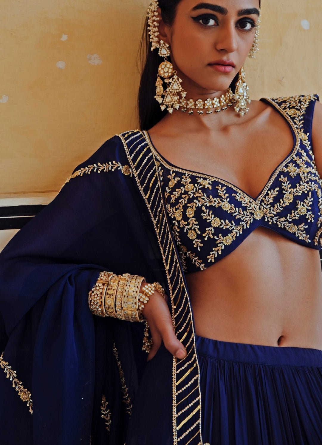 Blue Crepe Embroidered Lehenga Set Ease - Fabilicious Fashion