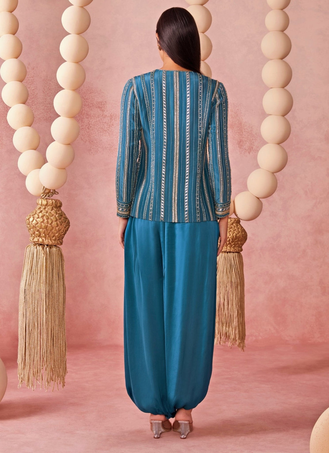 Chamee And Palak Blue Crepe Jacket Pants SetFabilicious Fashion
