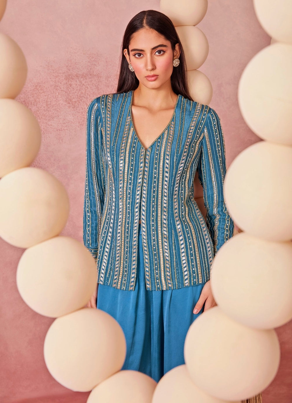 Chamee And Palak Blue Crepe Jacket Pants SetFabilicious Fashion