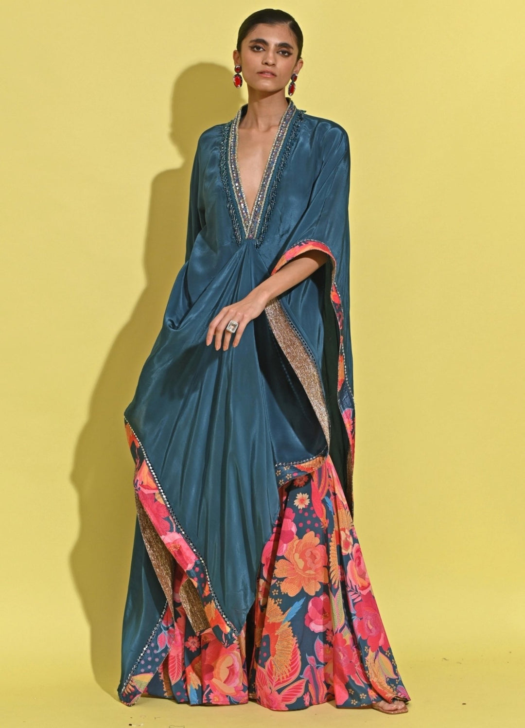 Rishi And Vibhuti Blue Crepe Kaftan Pants SetFabilicious Fashion