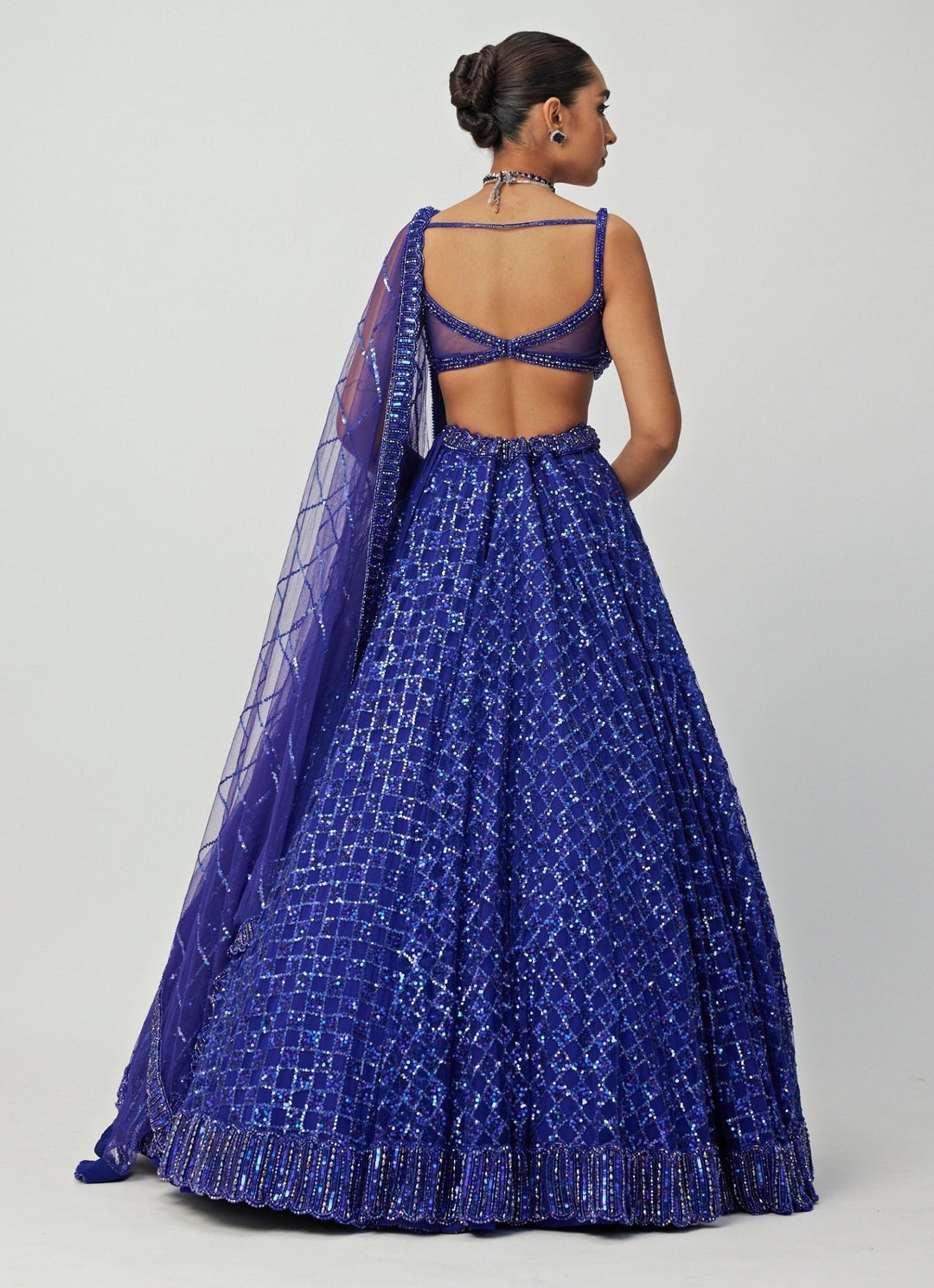 Blue Crystal And Sequin Embroidered Lehenga Set Vvani By Vani Vats - Fabilicious Fashion