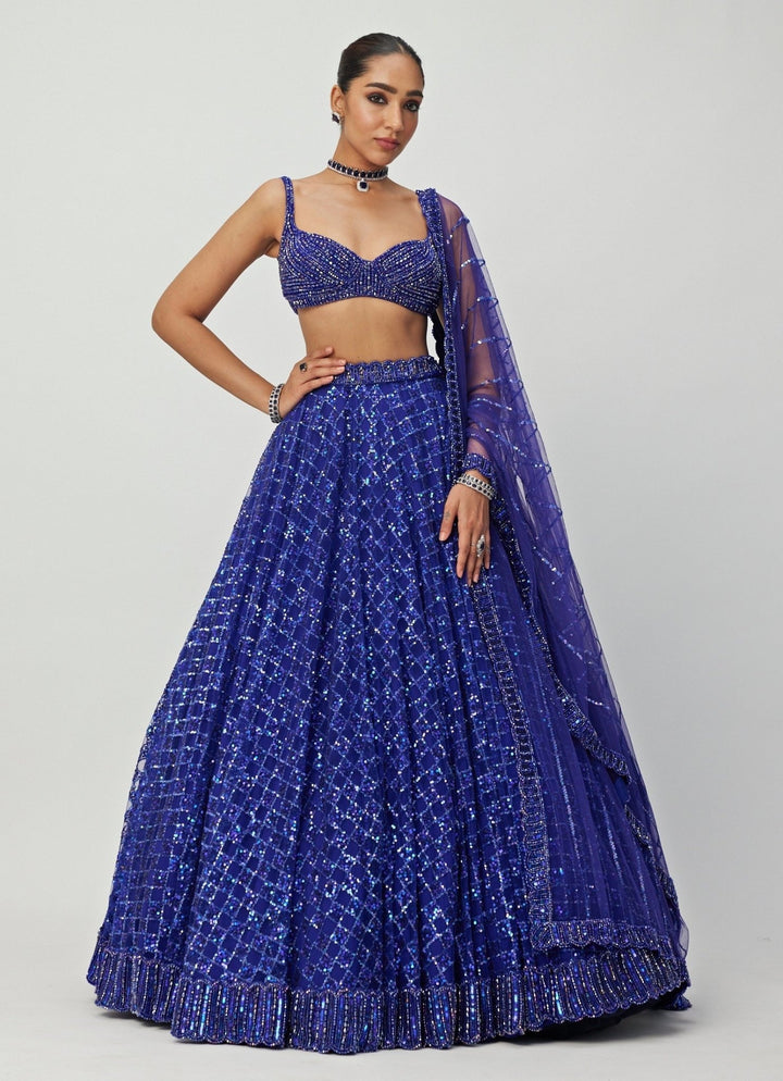 Blue Crystal And Sequin Embroidered Lehenga Set Vvani By Vani Vats - Fabilicious Fashion