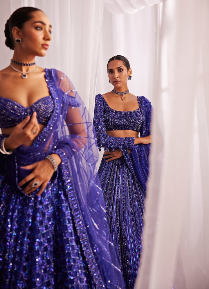 Blue Crystal And Sequin Embroidered Lehenga Set Vvani By Vani Vats - Fabilicious Fashion