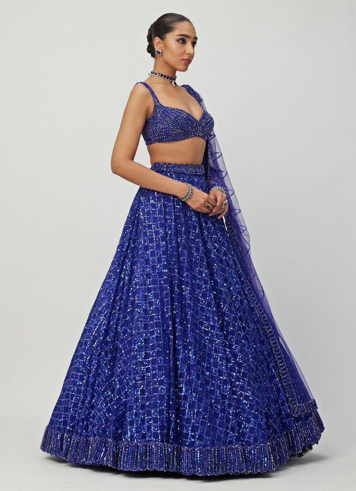 Blue Crystal And Sequin Embroidered Lehenga Set Vvani By Vani Vats - Fabilicious Fashion