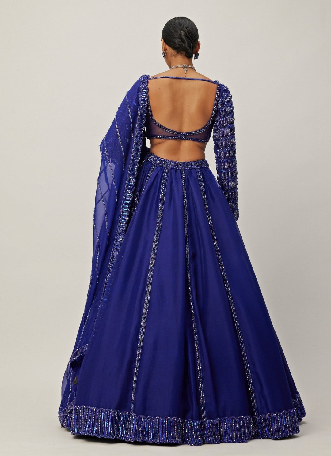 Blue Crystal And Sequin Embroidered Organza Lehenga Vvani By Vani Vats - Fabilicious Fashion