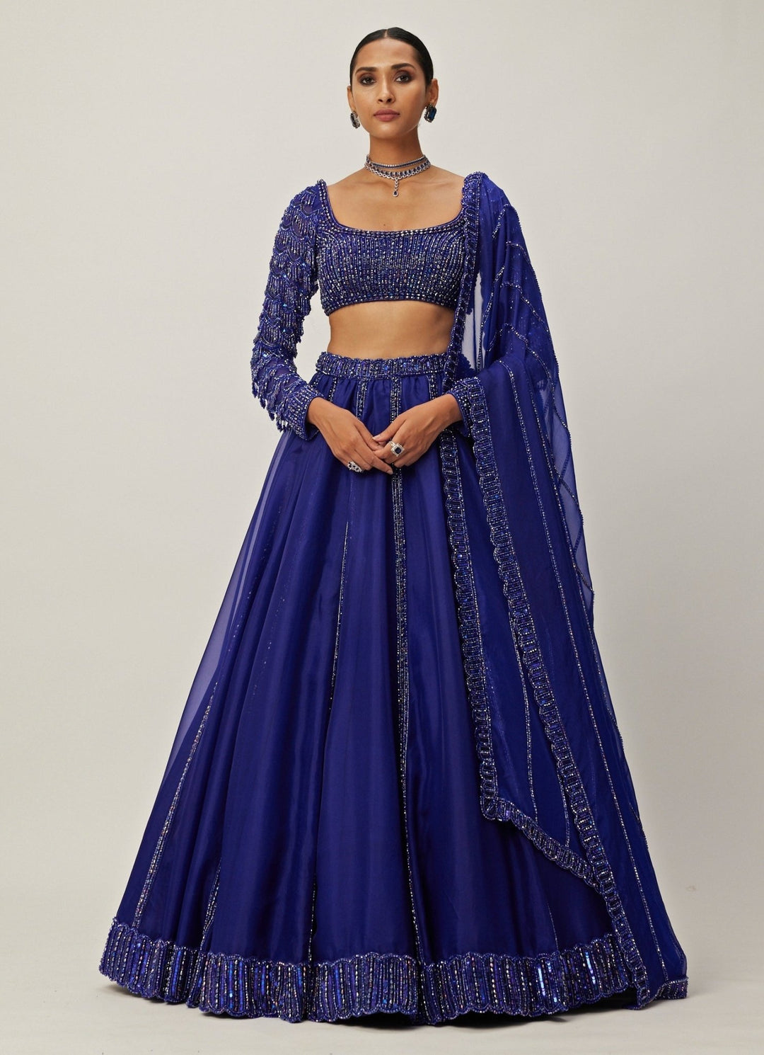 Blue Crystal And Sequin Embroidered Organza Lehenga Vvani By Vani Vats - Fabilicious Fashion