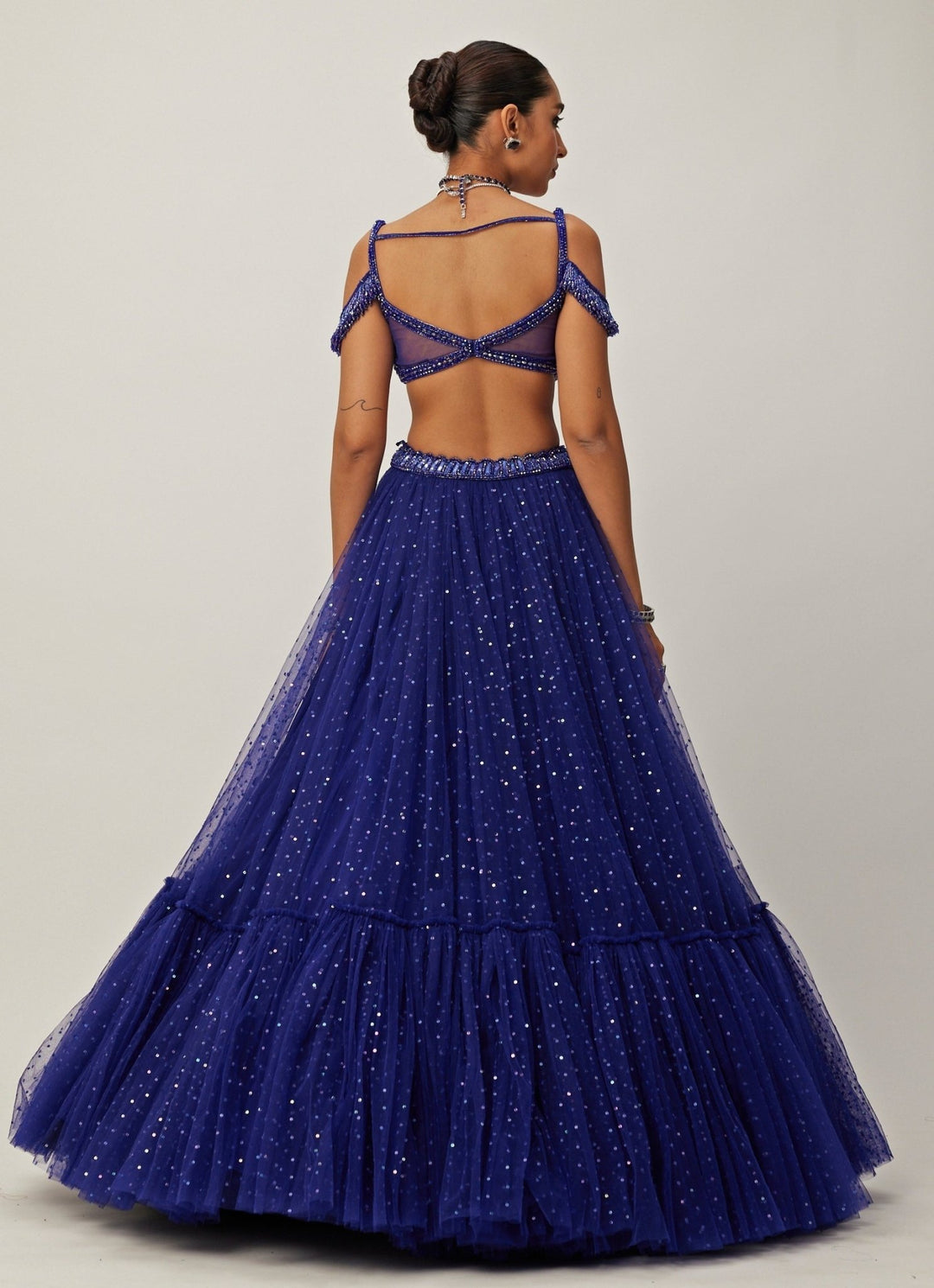 Blue Crystal And Sequin Embroidered Tulle Lehenga Set Vvani By Vani Vats - Fabilicious Fashion