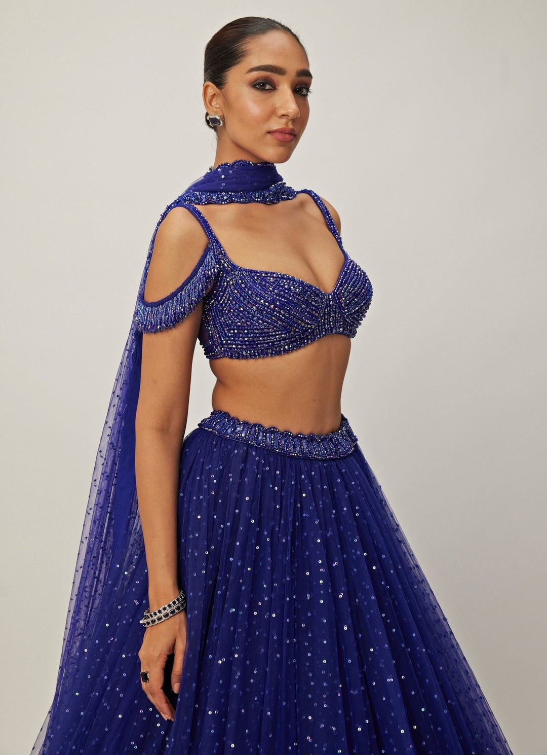 Blue Crystal And Sequin Embroidered Tulle Lehenga Set Vvani By Vani Vats - Fabilicious Fashion