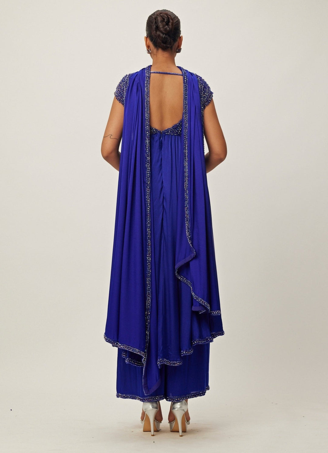 Blue Crystal And Sequin Hand Embroidered Kurta Pant Set Vvani By Vani Vats - Fabilicious Fashion
