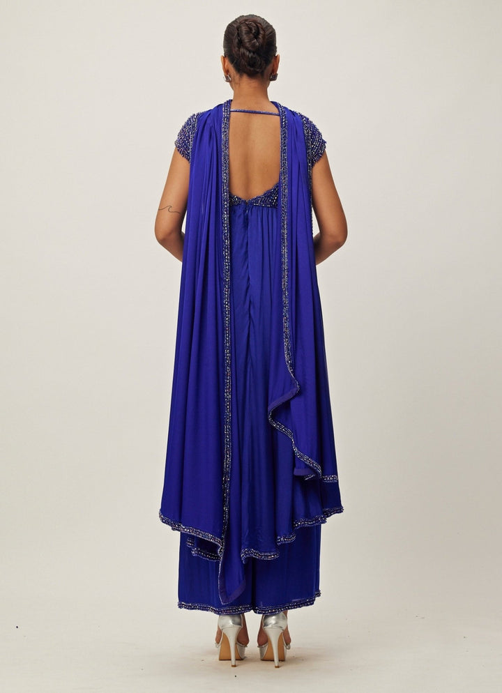 Blue Crystal And Sequin Hand Embroidered Kurta Pant Set Vvani By Vani Vats - Fabilicious Fashion