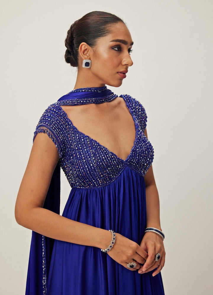 Blue Crystal And Sequin Hand Embroidered Kurta Pant Set Vvani By Vani Vats - Fabilicious Fashion