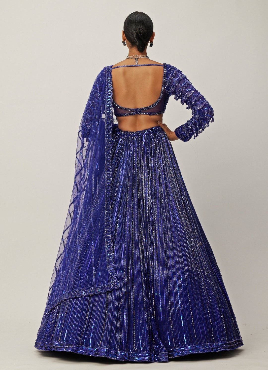Blue Crystal Linear Embroidered Georgette Lehenga Set Vvani By Vani Vats - Fabilicious Fashion