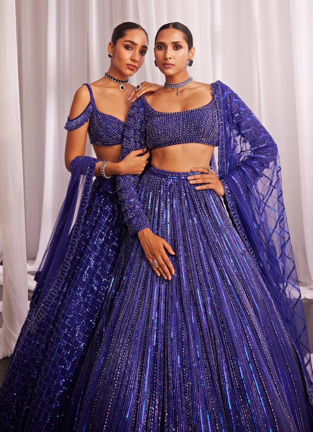 Blue Crystal Linear Embroidered Georgette Lehenga Set Vvani By Vani Vats - Fabilicious Fashion