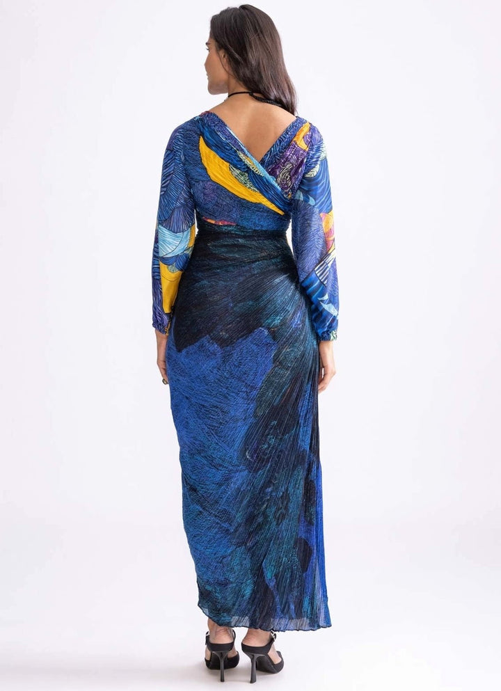 Blue Daisy And Tribal Print Dress Saaksha & Kinni - Fabilicious Fashion