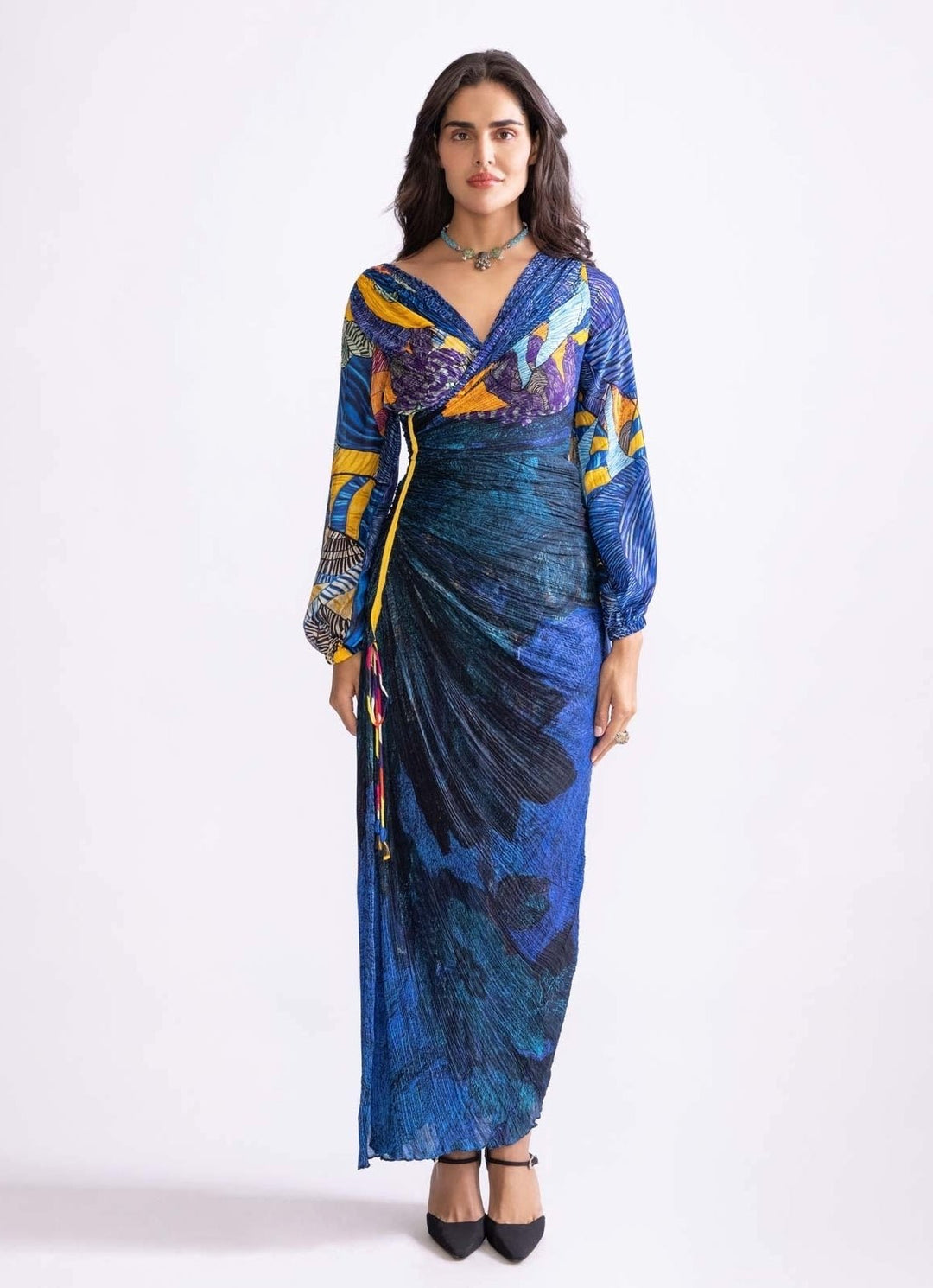 Blue Daisy And Tribal Print Dress Saaksha & Kinni - Fabilicious Fashion