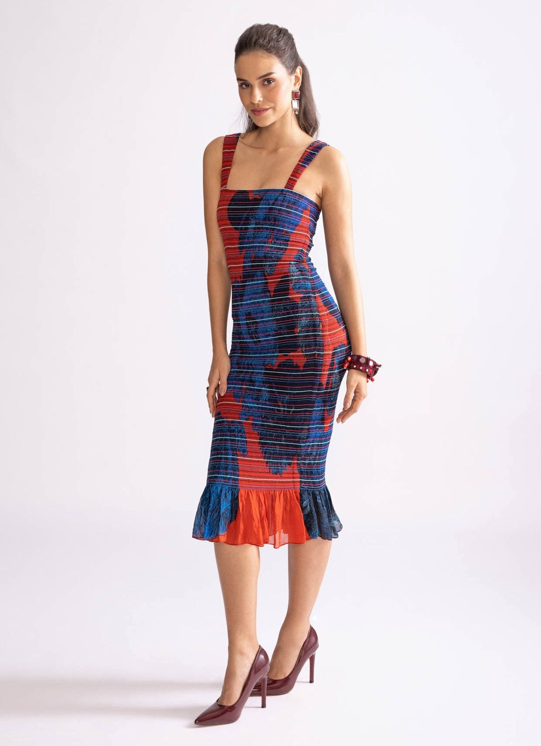 Blue Daisy Print Bodycon Dress Saaksha & Kinni - Fabilicious Fashion
