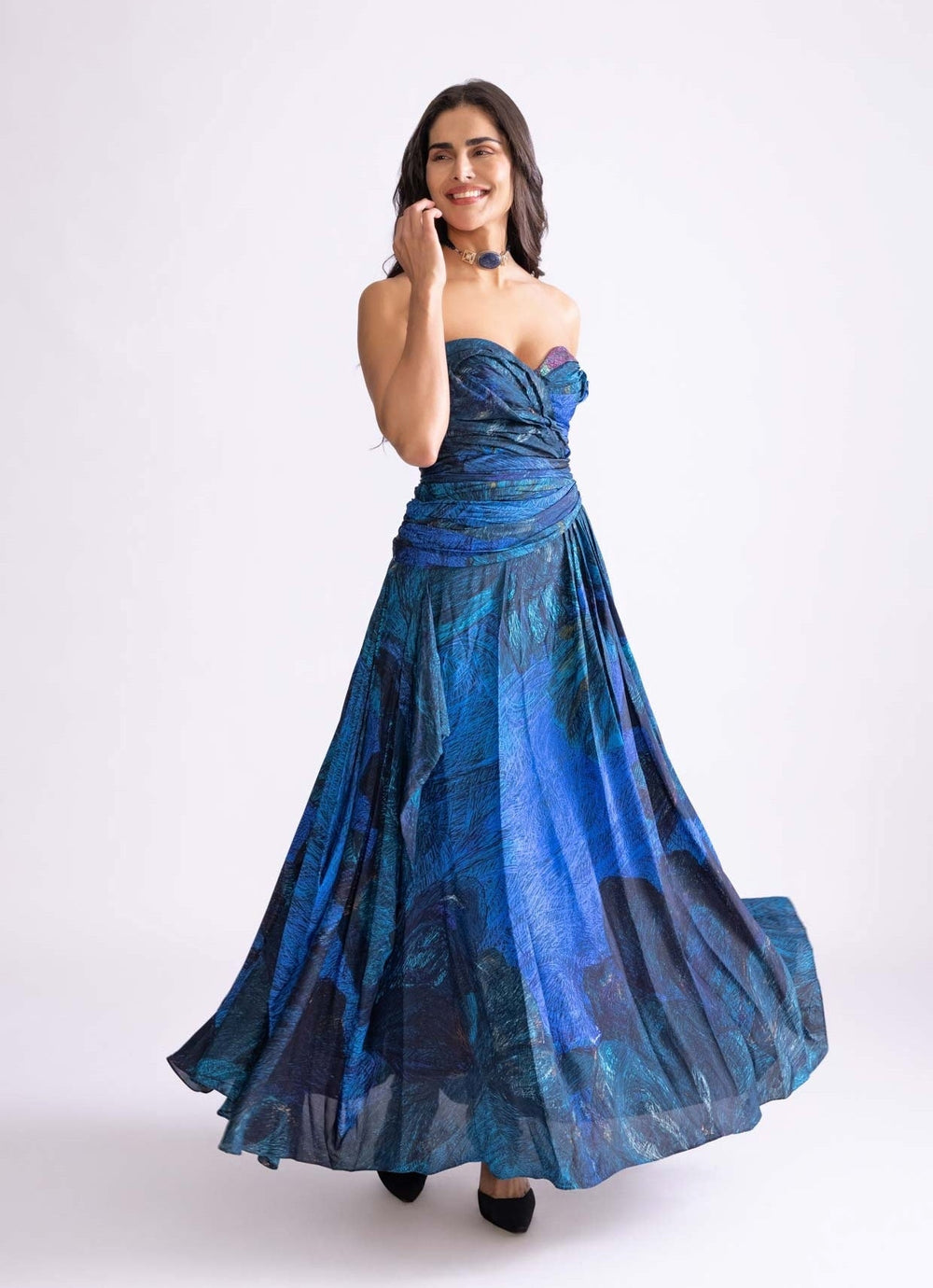 Blue Daisy Print Dress Saaksha & Kinni - Fabilicious Fashion